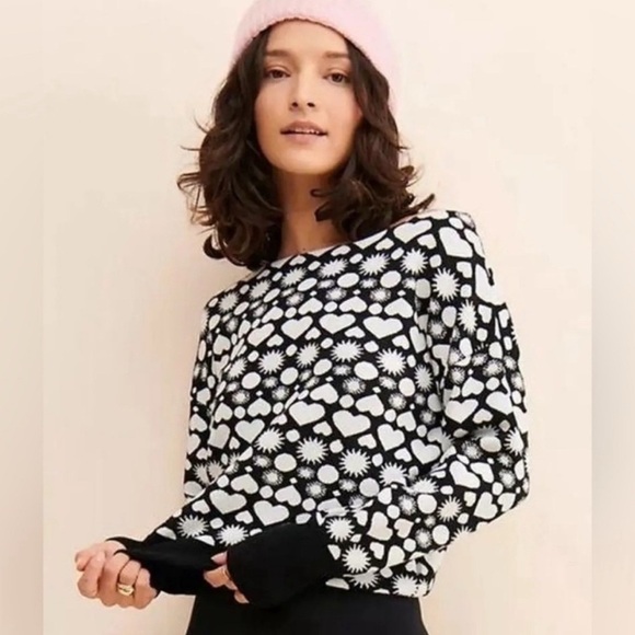 NWT Anthropologie Maeve Heart and Sun Sweater Black White Size M - Picture 1 of 12